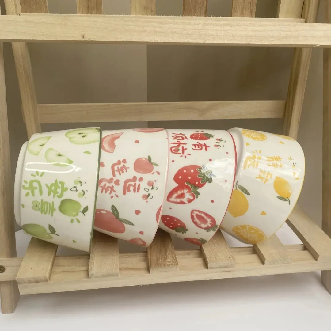 2025新款网红水果碗米饭碗陶瓷吃饭碗家用可爱高颜值釉下彩微波炉