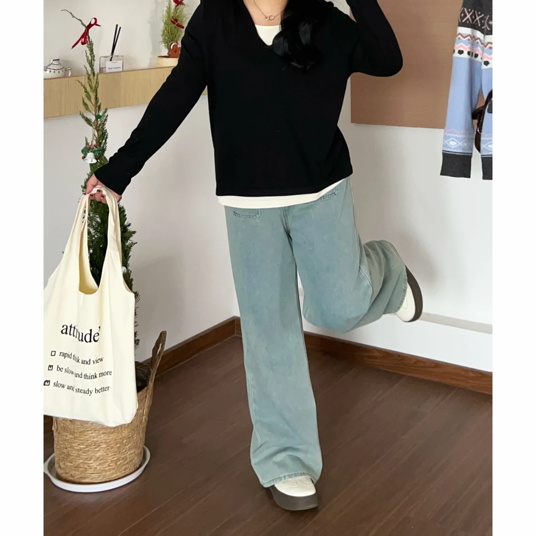 QINGYUS-简约休闲牛仔裤时尚日常通勤减龄裤子微胖显瘦大码女装春