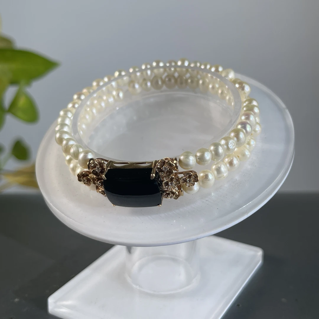 JXZC13-162 黑色天然翡翠A货 黑-18K含钻镶嵌无事牌手链（含配饰）