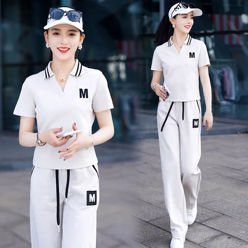 高含棉休闲减龄运动套装女2025年夏季新款瘦短袖字母印花两件套