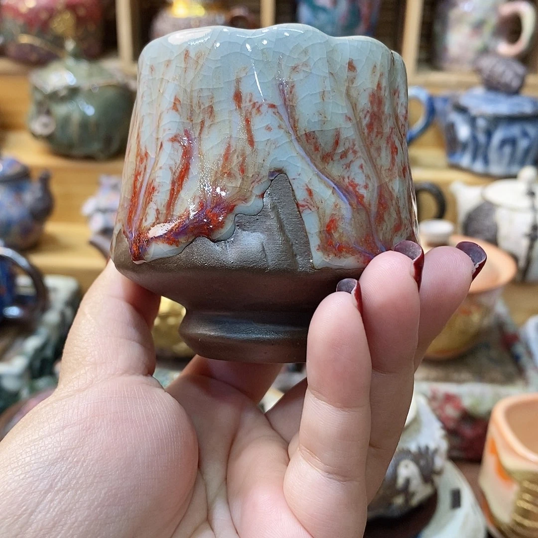 志野柴烧古喜茶器