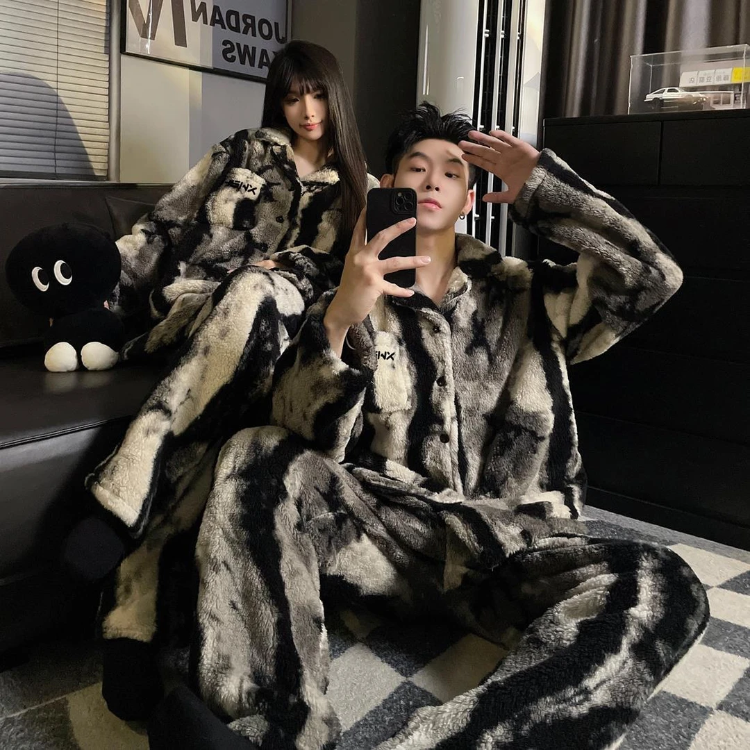 范哲萨情侣睡衣秋冬款珊瑚绒加绒加厚可外穿男女士冬季家居服2025