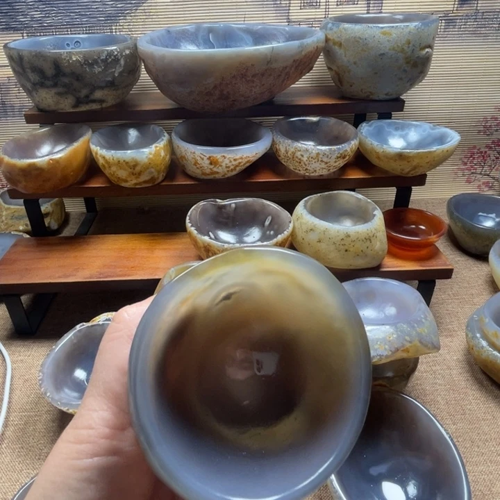 蓝***月天然玛瑙原石碗原色