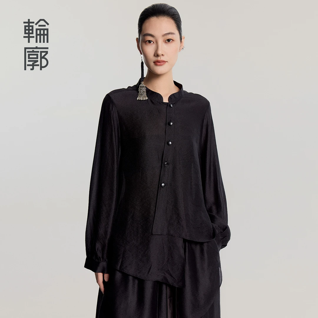 轮廓墨茛气质衬衫国风新中式衬衣老钱风松弛感女装上衣秋L252Y017