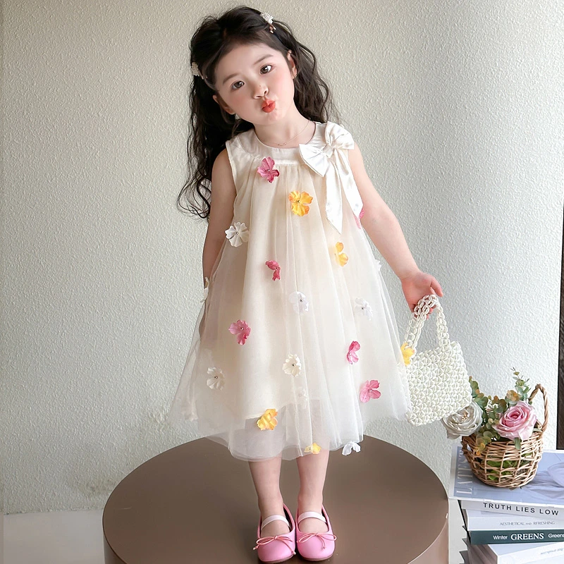 女童夏季连衣裙2025新款儿童春秋蝴蝶公主裙洋气时髦女宝宝网纱裙