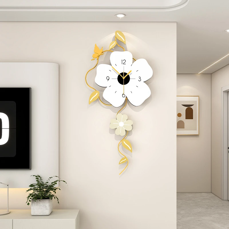 现代轻奢挂钟客厅高级感免打孔家用静音时钟格栅背景装饰钟表挂墙