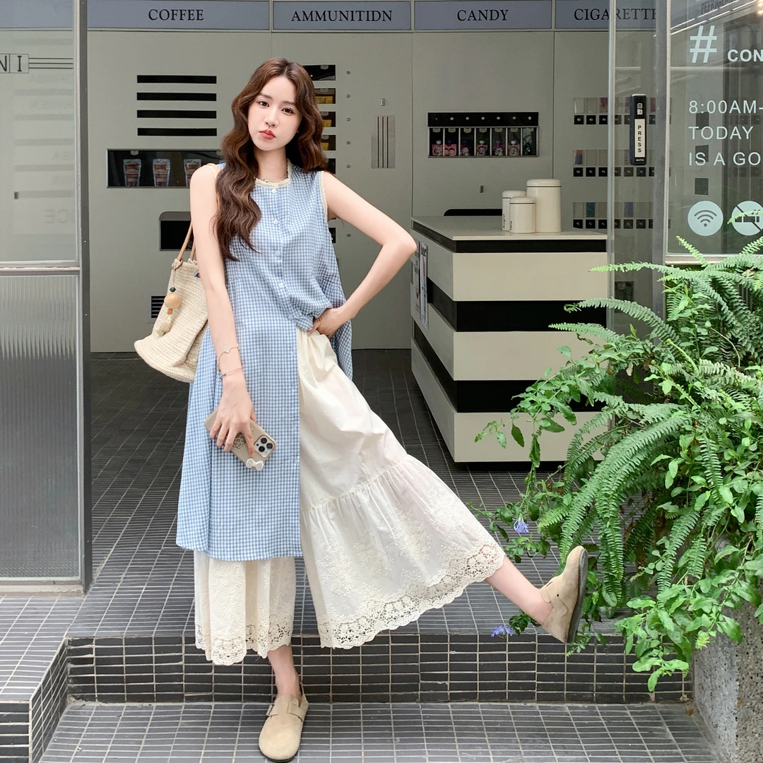 蓝色爆款气质裙阔腿裤套装2025新款女夏季法式小香风不撞款两件套