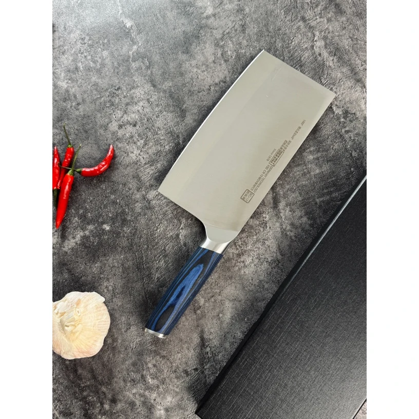 01蓝彩木钼钒钢砍切刀家用锋利切肉刀具厨房厨师专用菜刀