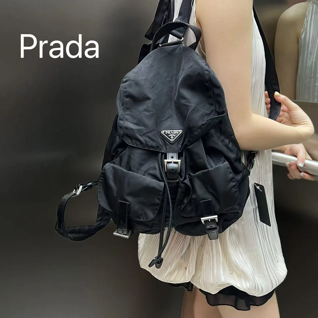 95新 Prada/普拉达 JM426全黑双口袋经典时尚双肩包休闲时尚