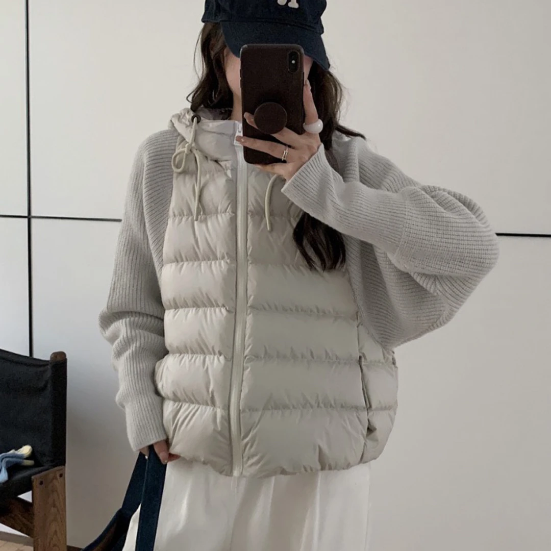 小个子百搭休闲韩系连帽短款拼接袖假两件棉衣冬季外套