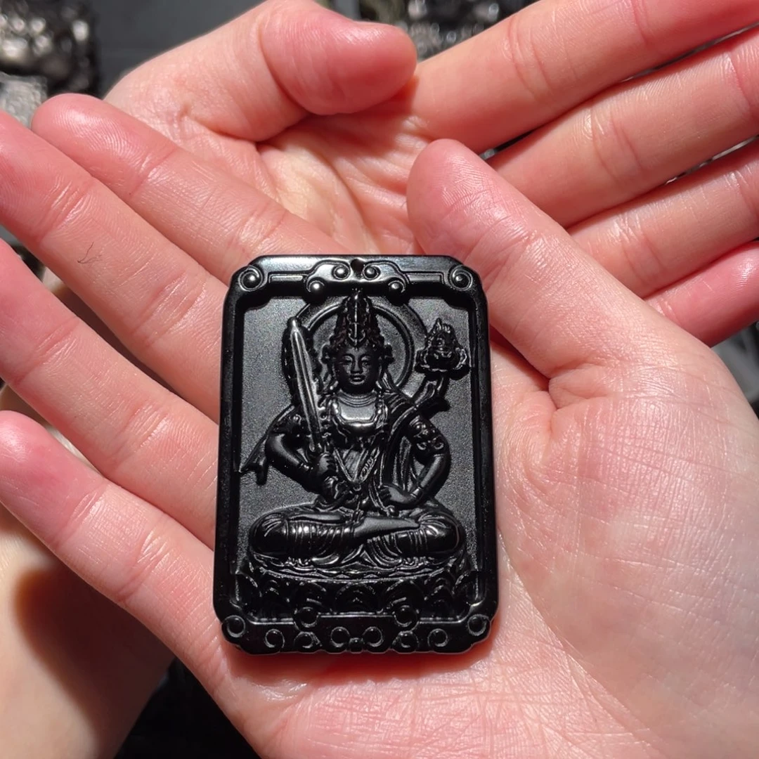 黑曜岩颈饰未镶嵌哈**克赠棉绳