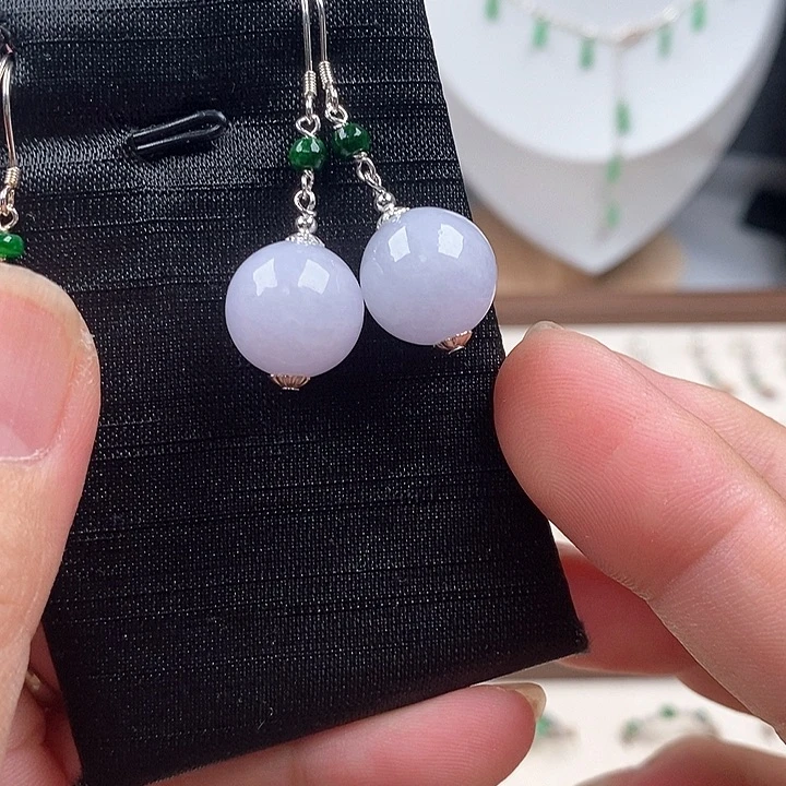 银S925镶嵌翡翠耳饰86号