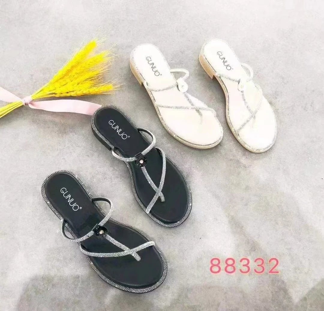 夏季沙滩鞋低跟夹趾套趾水钻珠韩版百搭女士外穿凉拖鞋88332