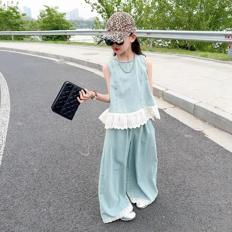 女童休闲牛仔套装儿童夏季新款夏装女女童外套女2025新款爆款洋气