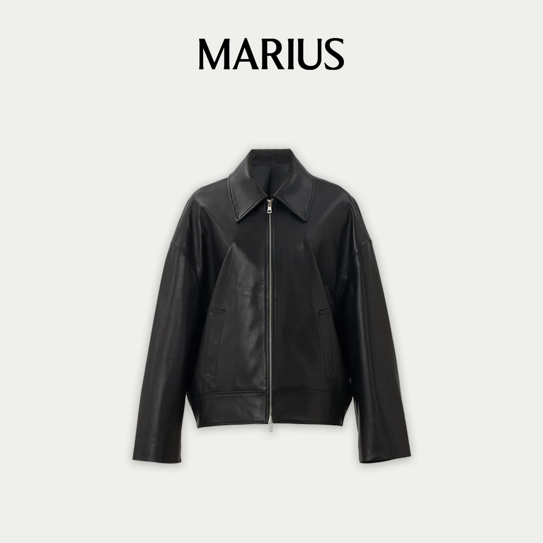 MARIUS“热美式”时尚休闲通勤百搭翻领皮衣