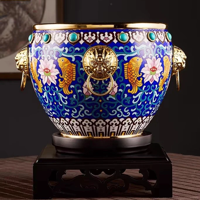 洪顺隆戴嘉林景泰蓝龙腾四海缸摆件开业缸高约27*27厘米