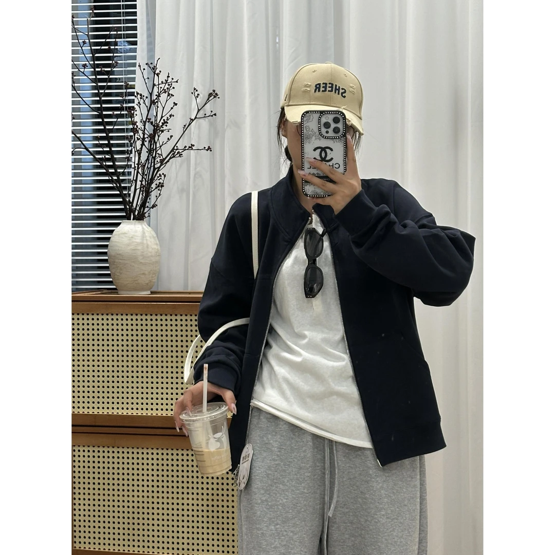 秋季立领毛圈双拉链卫衣宽松休闲长袖显瘦开衫外套学生女上衣
