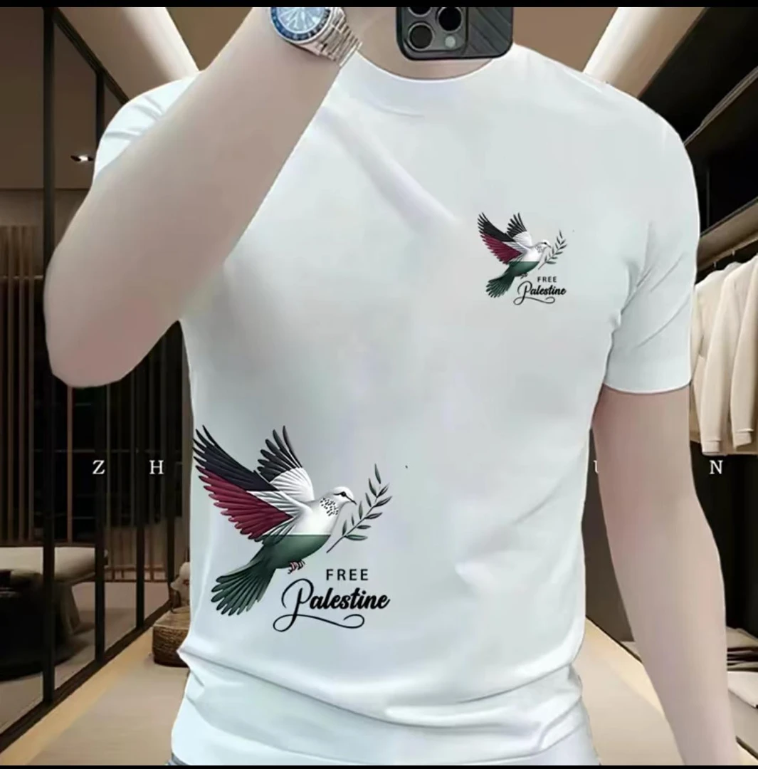 2025夏季新款纯棉短袖男潮流宽松百搭休闲鸽子印花圆领T恤时尚