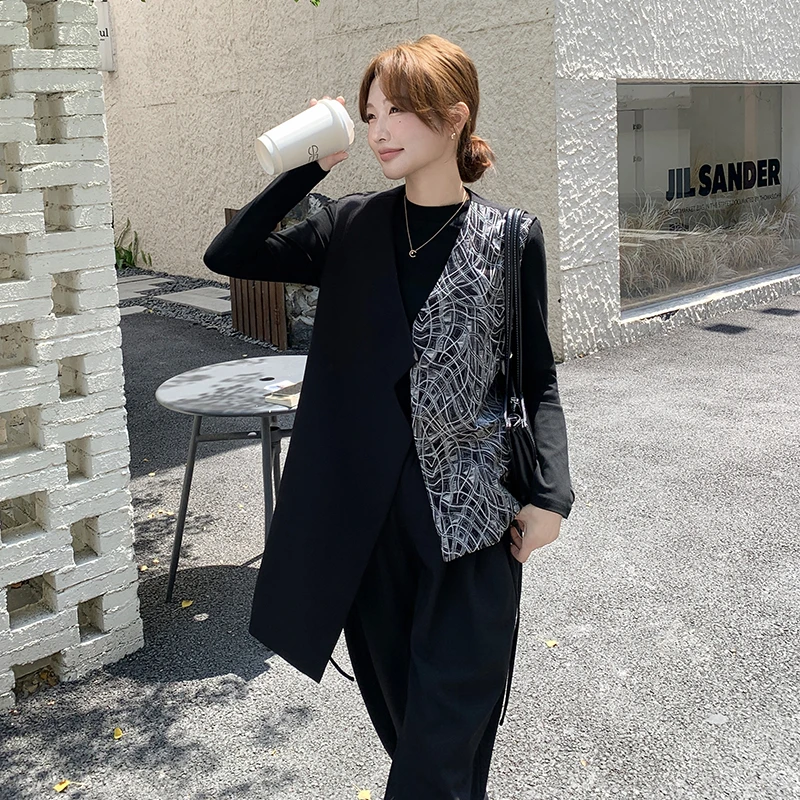 气质休闲宽松不规则拼接马甲套装女秋季2025风穿搭垂腿裤两件套