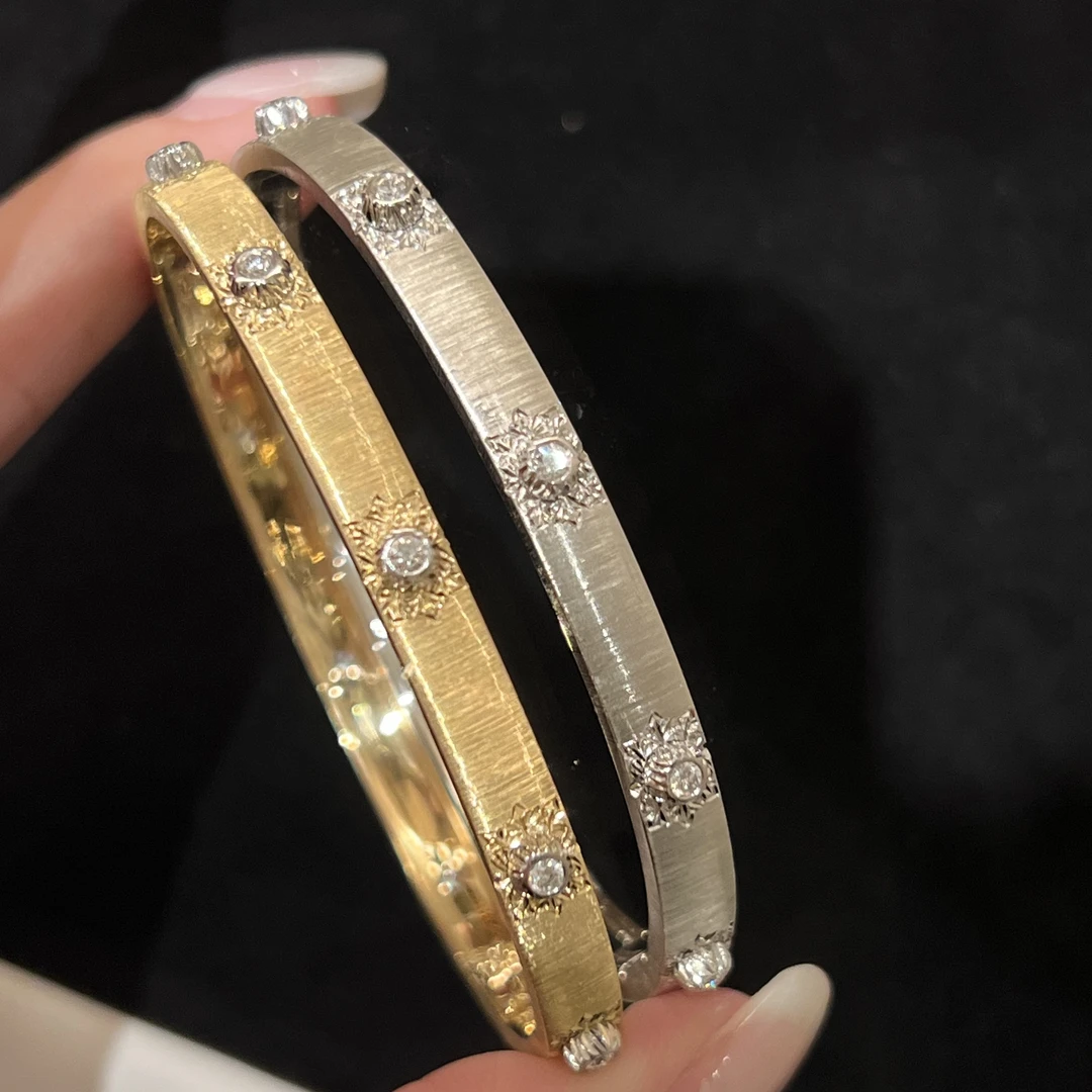 18k金钻石手镯宫廷拉丝面宽5mm气质时尚百搭