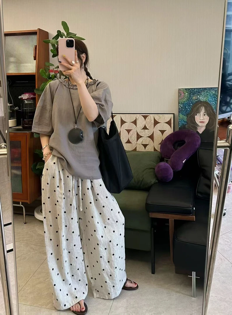 【高级灰】夏季韩系木耳边后背系带宽松减龄衬衫