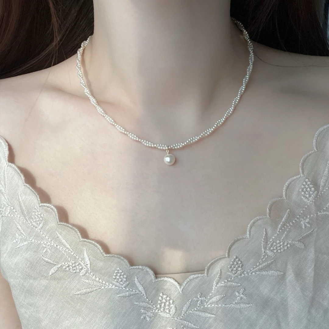 铜合金项链 精致双层小麻花ins项链吊坠女高级感轻奢锁骨链设计感