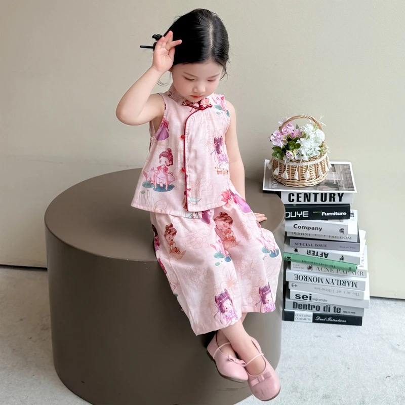 女童国风套装夏装2025新款小童洋气透气清凉中式女宝宝夏款两件套