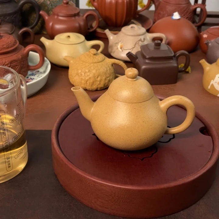 紫砂茶壶梨形壶黄段半手壶