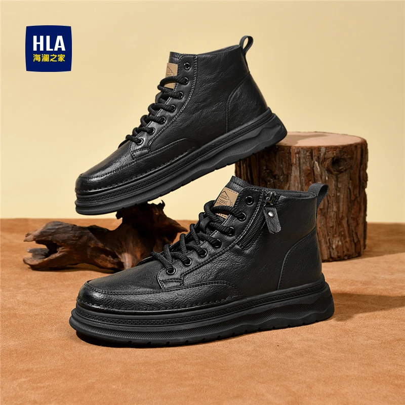 HLA海澜之家男鞋2025秋冬新款男士中帮潮流马丁靴百搭休闲工装靴