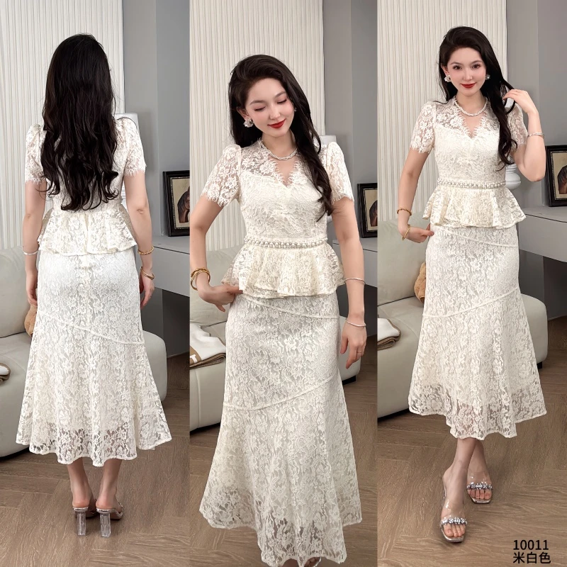 Saeda女装重工珍珠蕾丝连衣裙YF10011