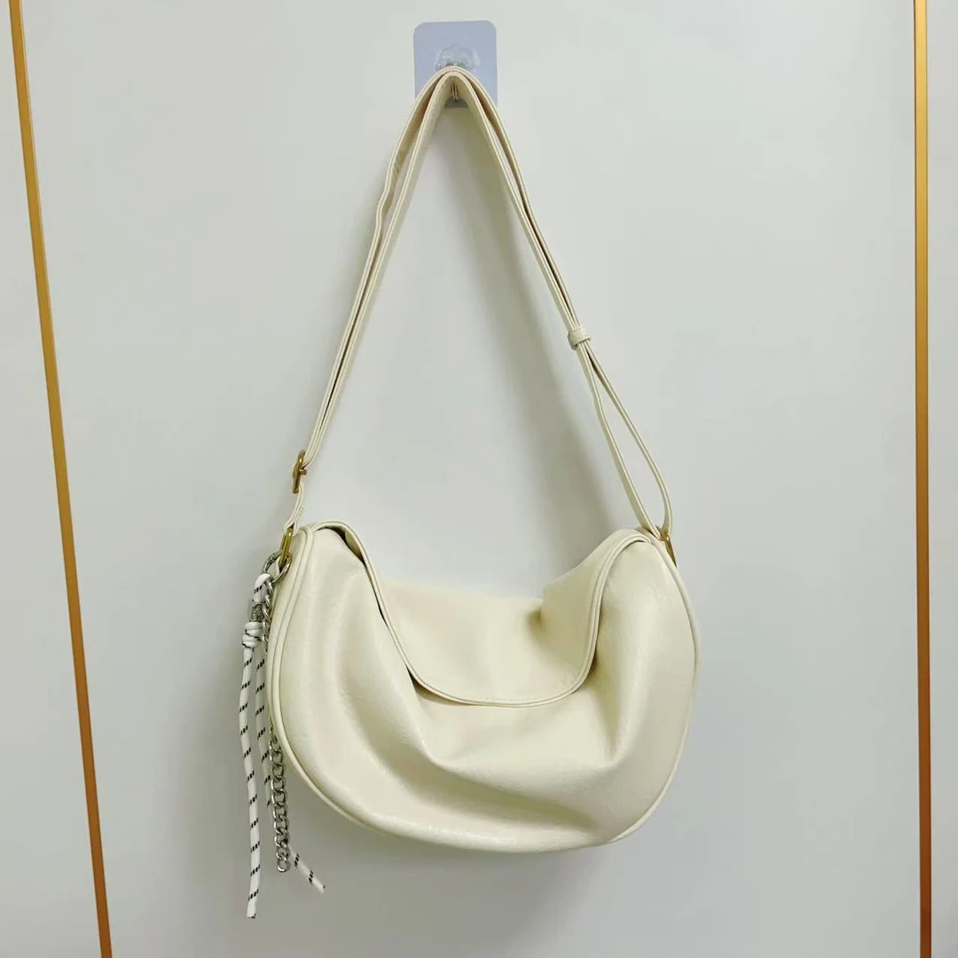 24317#白色【尺寸：长32宽10高17】简约休闲百搭时尚女士纯单肩包