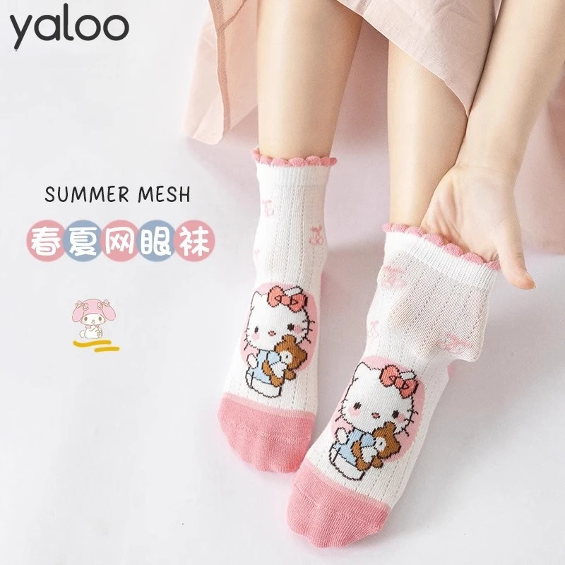 雅鹿袜子女童春夏棉袜儿童夏季薄款童袜女孩宝宝卡通中筒袜网眼YL