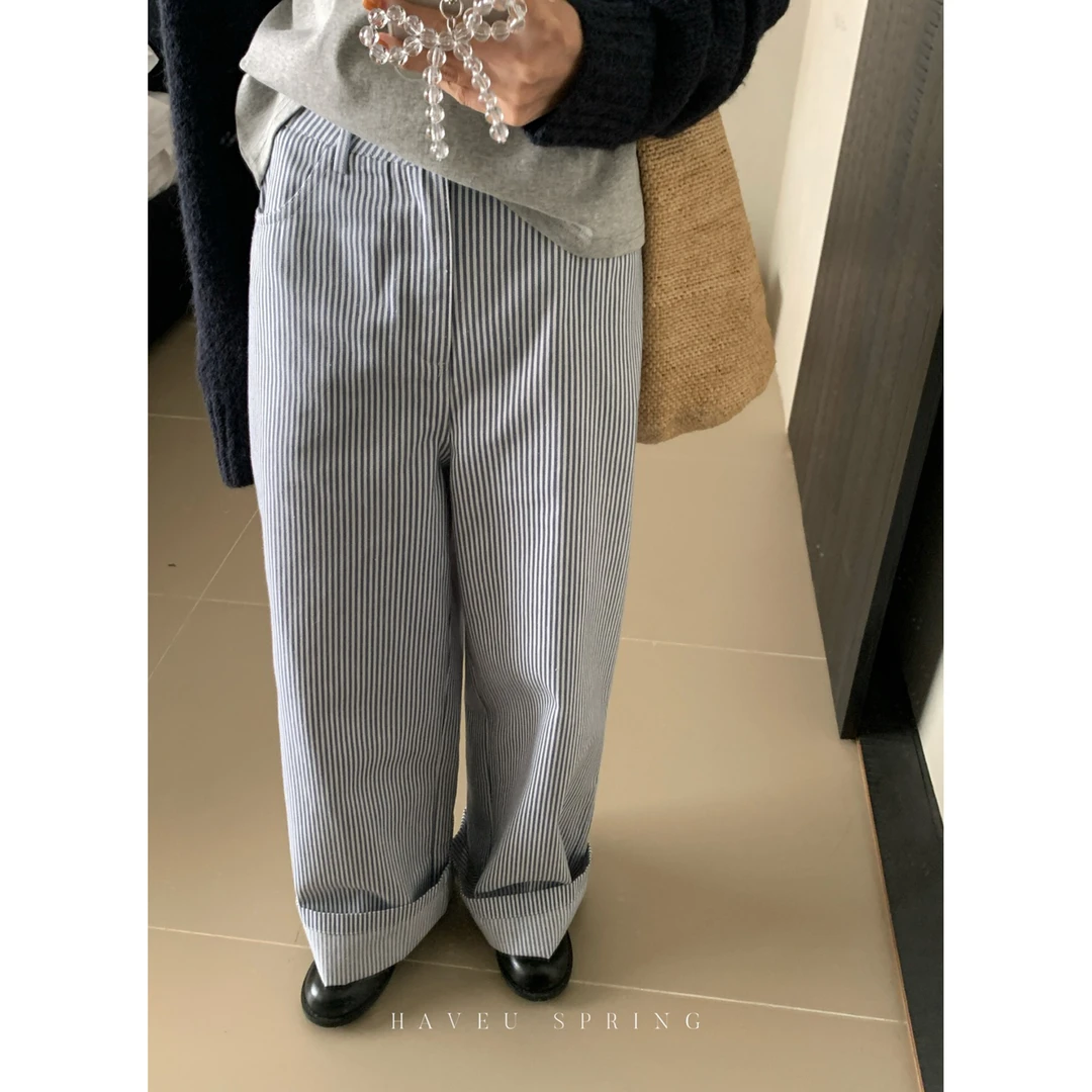 have u条纹棉布裤子