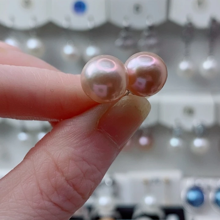 淡水珍珠银S925镶嵌耳饰A