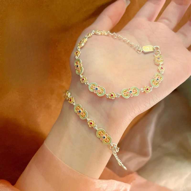 铜合金手链 新款平安喜乐珐琅彩手链女新中式国潮民族风精致时尚