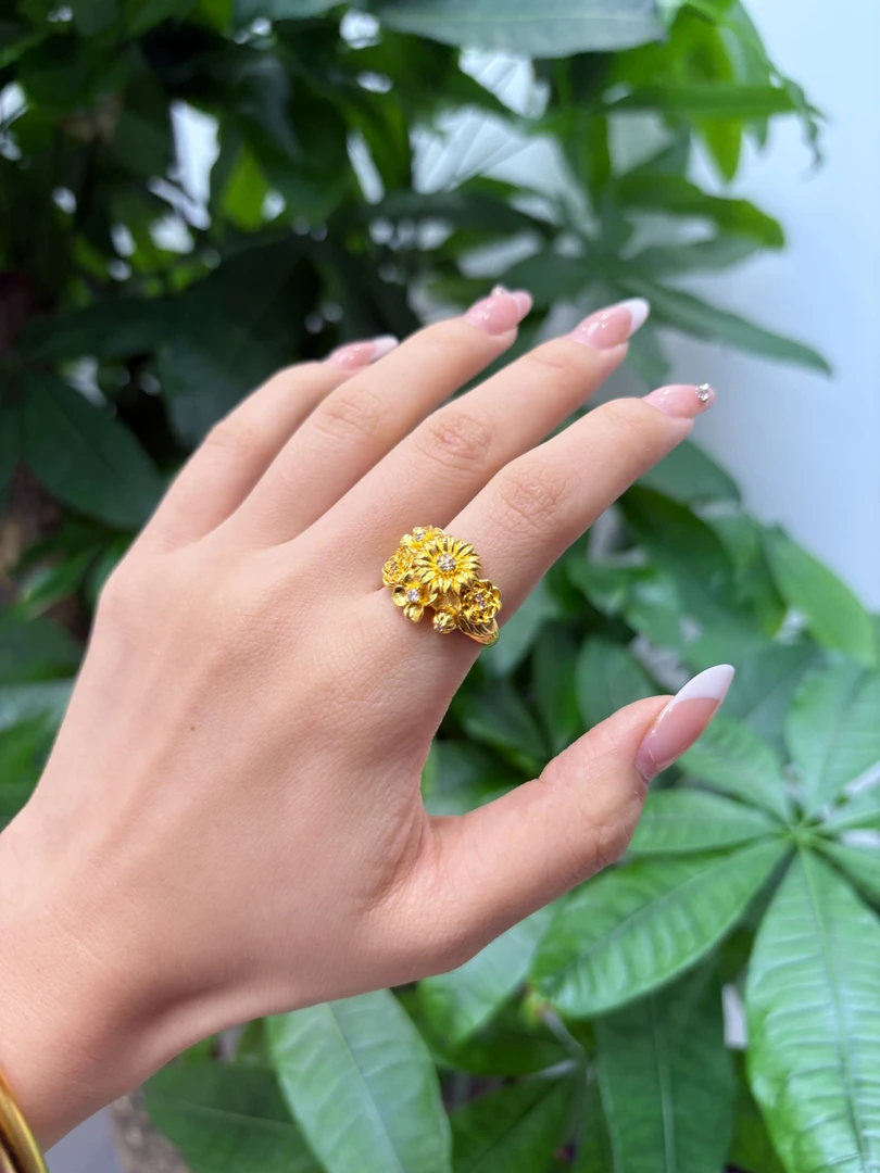 足银戒指 【繁花戒指】女款手工气质时尚精美百搭女士可调节戒指