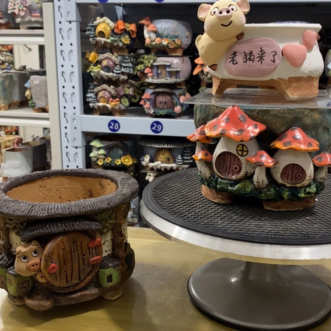 红陶A****a白狐粗陶手捏花盆
