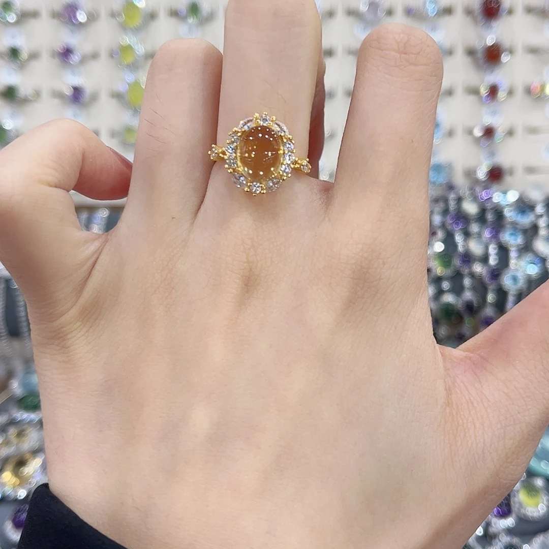 黄晶戒指银S925镀金镶嵌