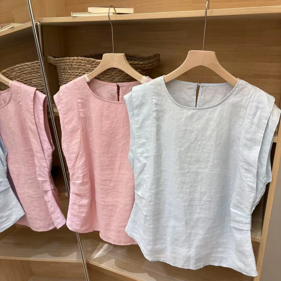 纯色无袖小衫女夏季韩系温柔风收腰设计感上衣时尚休闲百搭宽松