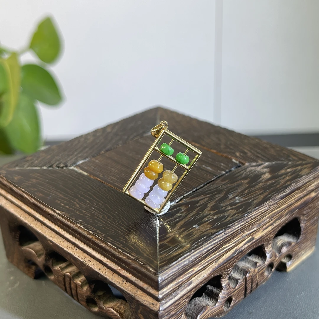 JYW04-145  天然缅甸A货翡翠  18K镶嵌算盘