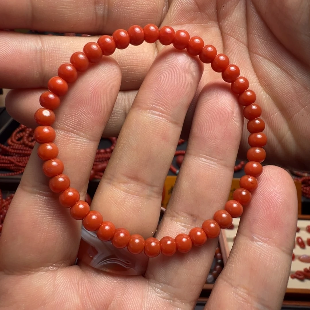南红玛瑙未镶嵌保山杨柳三眼井老型手串 5mm 左右无裂