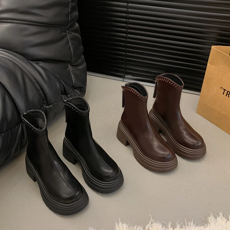 【媛媛女王专享】N 158美拉德复古厚底小个子短靴N25YM-9583