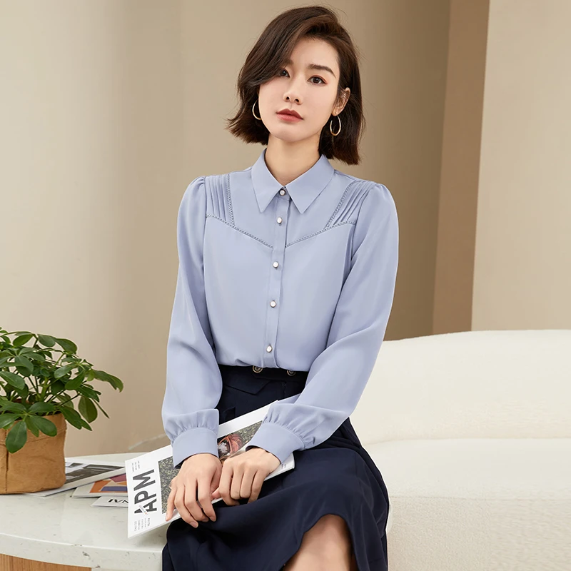 【曼贝宠粉节】欧若风8293100浅暮蓝紫衬衫简约通勤高级衬衫