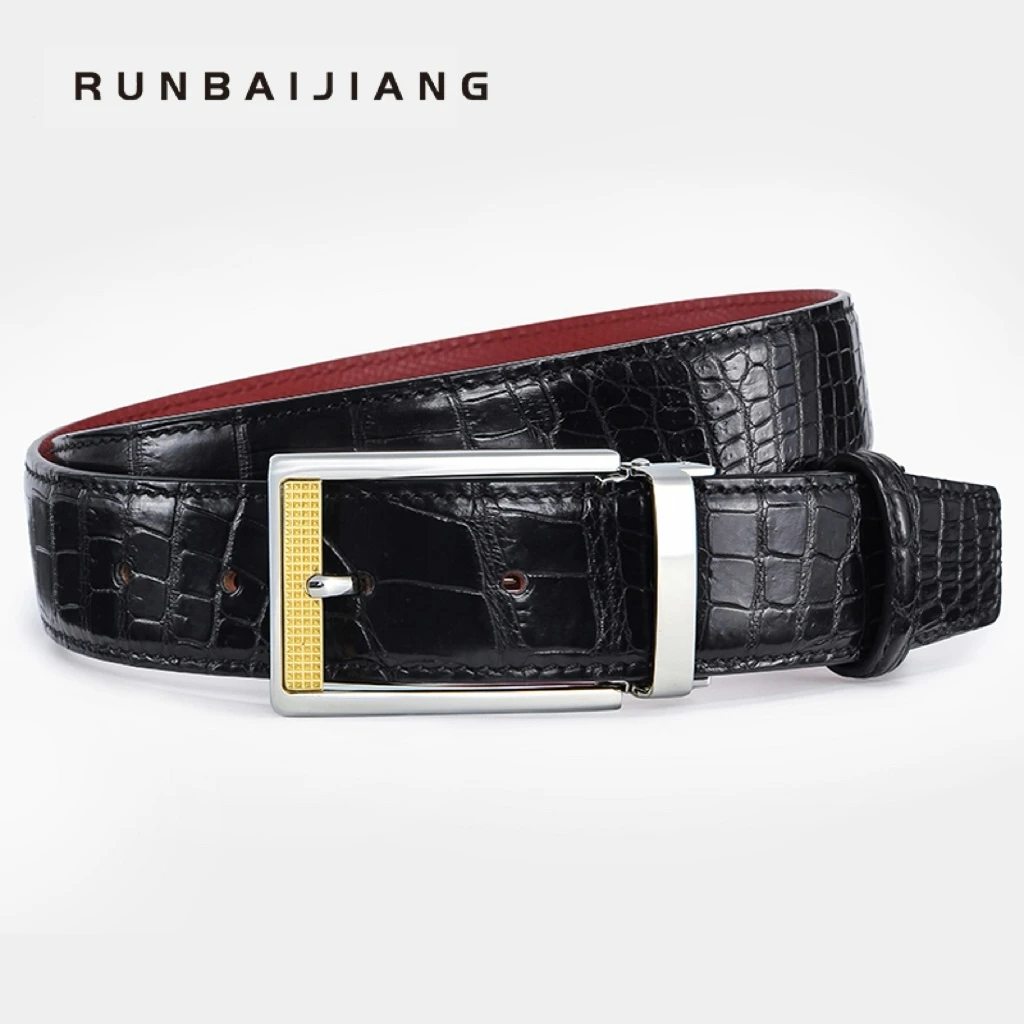 总裁一代高档鳄鱼皮男士商务休闲简约百搭黑色针扣皮带送礼/自用