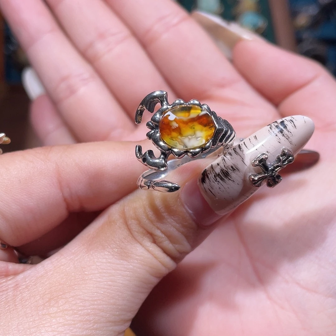 墨***月琥珀银S925镶嵌戒指戒指