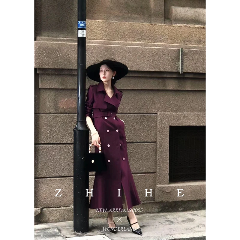 无艳一禾【奥利维亚】法式优雅西装料收腰鱼尾风衣外套