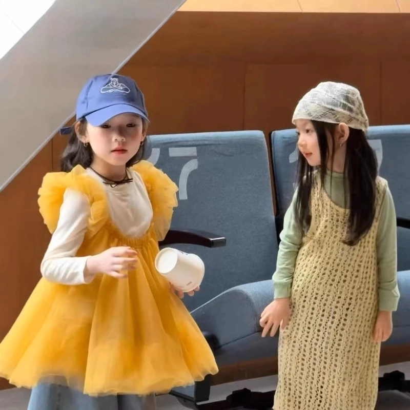 儿童时尚韩版女童2025春款洋气时髦针织纱裙牛仔裤百搭三件套潮