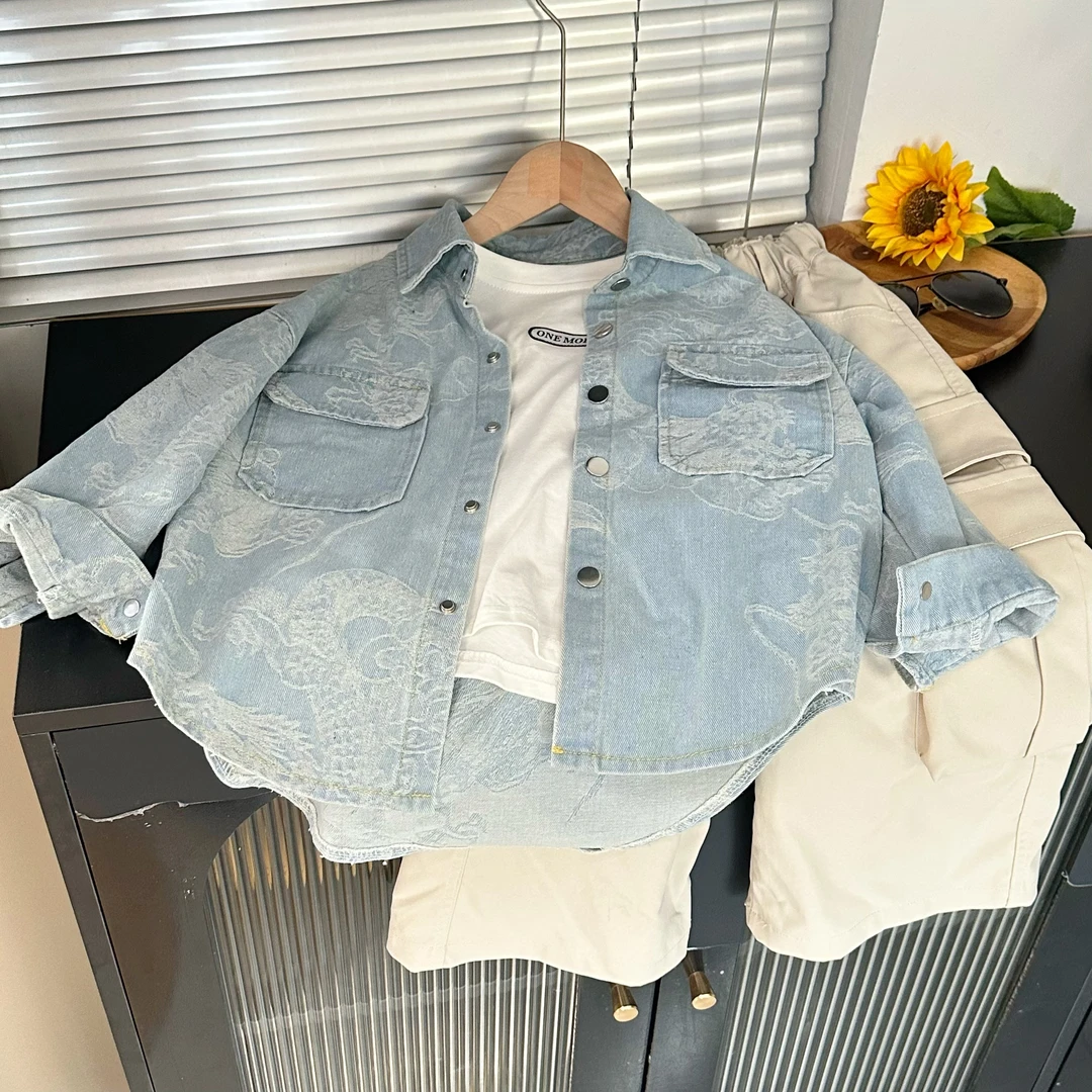 男童牛仔外套2025秋季新款儿童童装韩版宽松上衣儿童休闲秋装服D