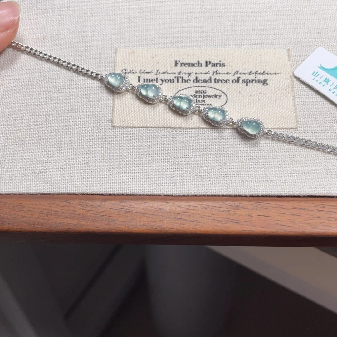 翡翠手链银S925镶嵌F****F8369