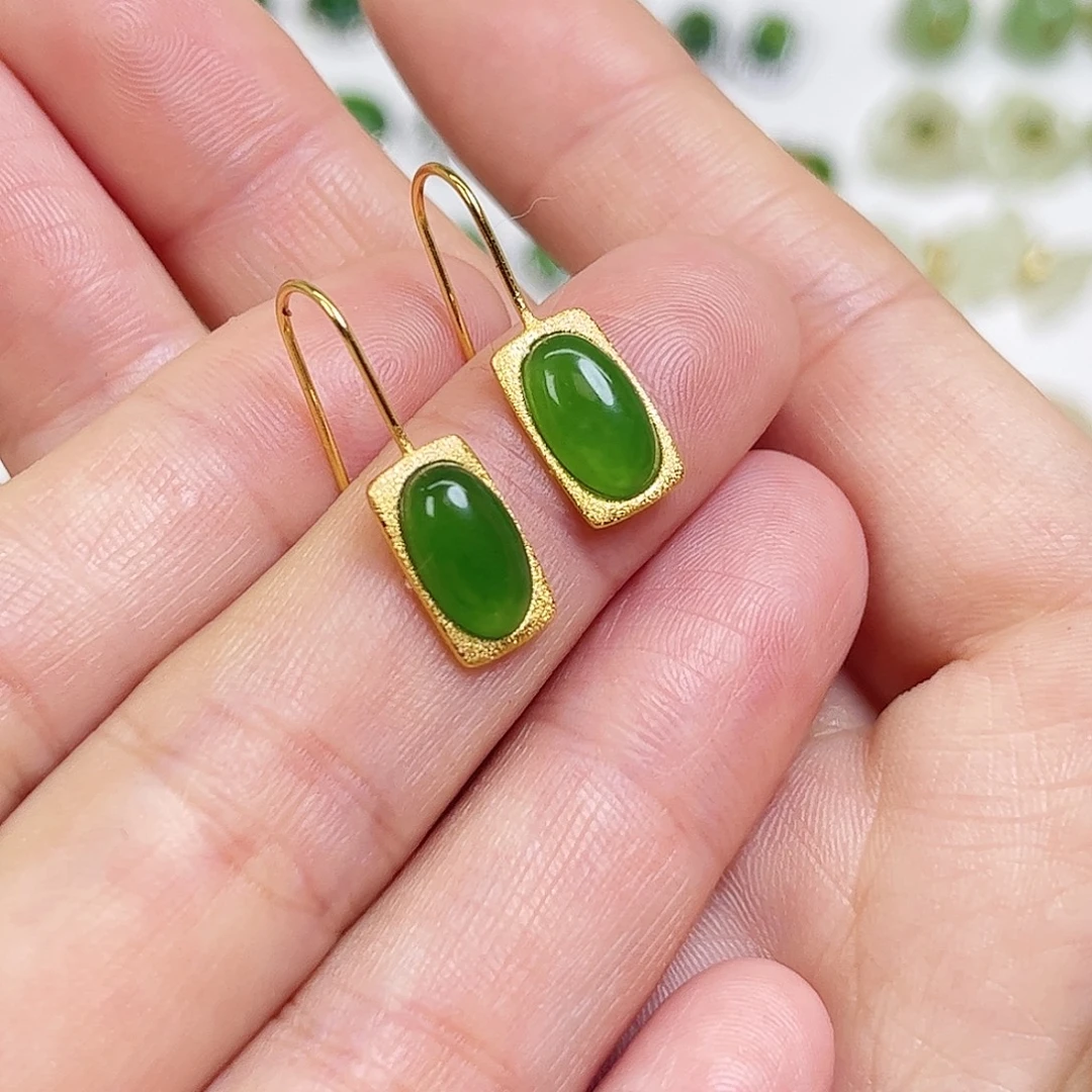 和田玉银S925镶嵌耳饰